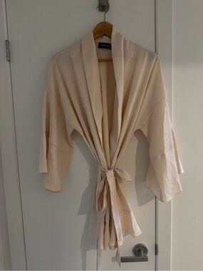 Sugarlips Pale Cream Satin Kimono Robe with Tie